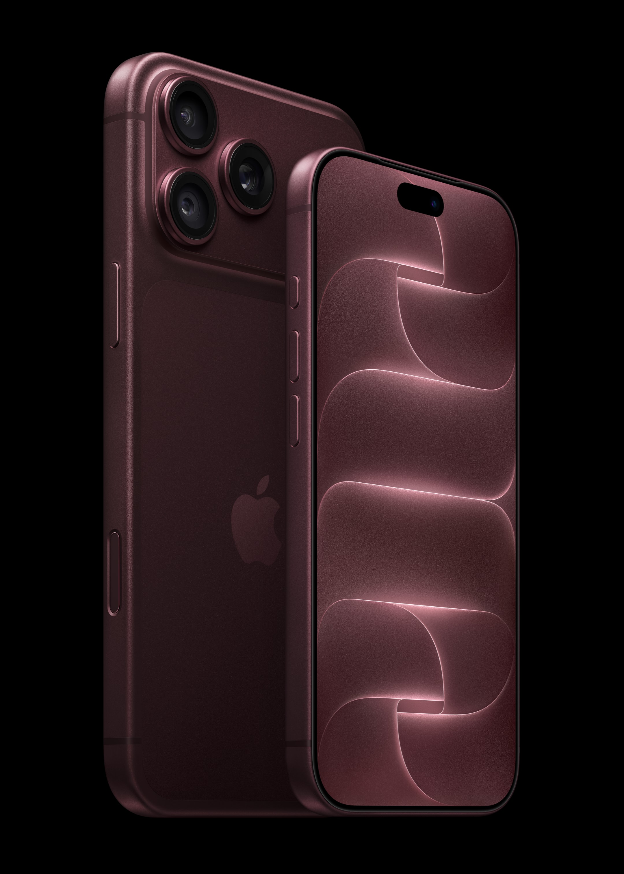 Burgundy iPhone 18 Pro and iPhone 18 Pro Max shown from the front and rear. Image: Apple Newsroom.