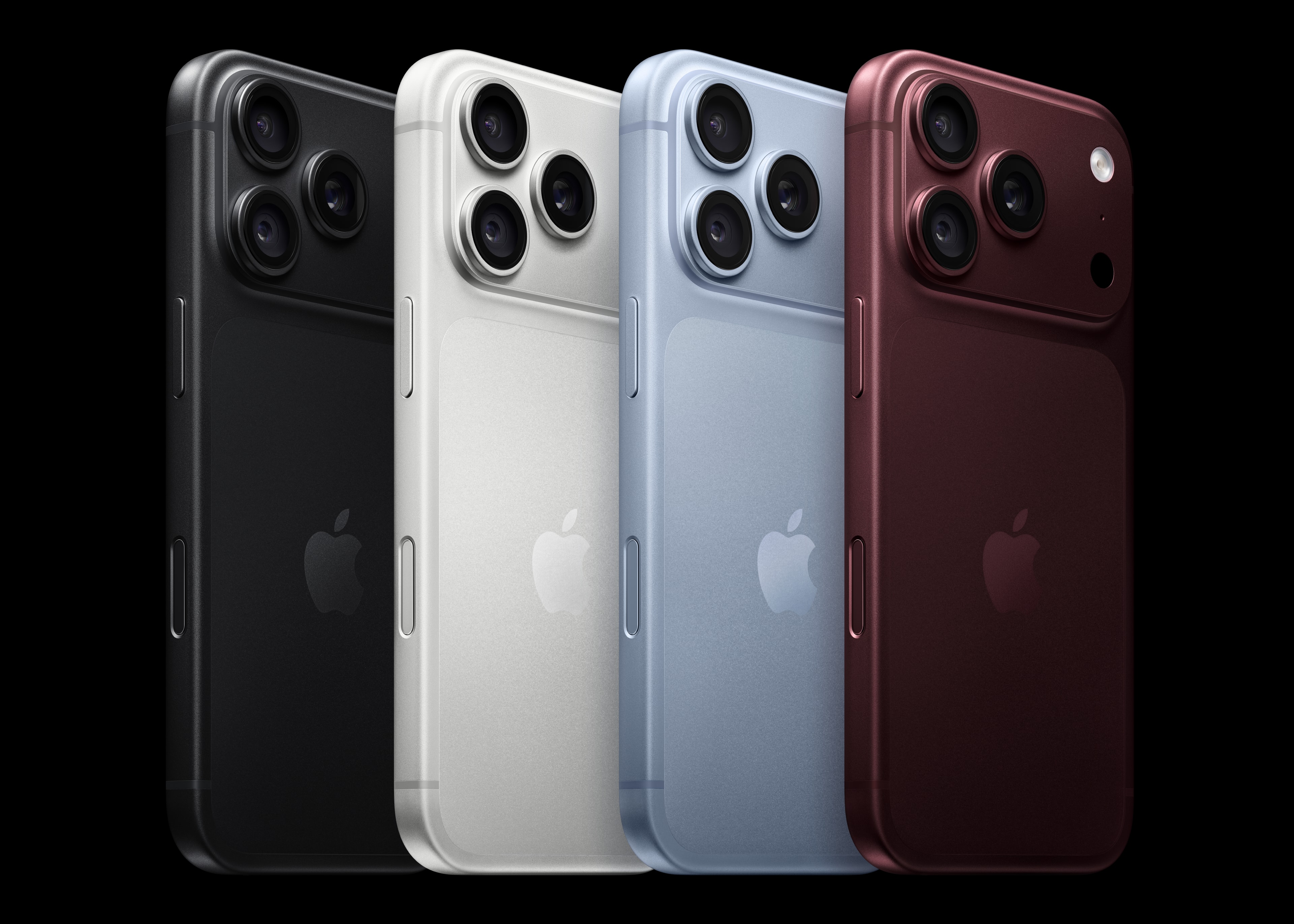 iPhone 18 Pro rear cameras in black, silver, glacier, and burgundy. Image: Apple Newsroom.